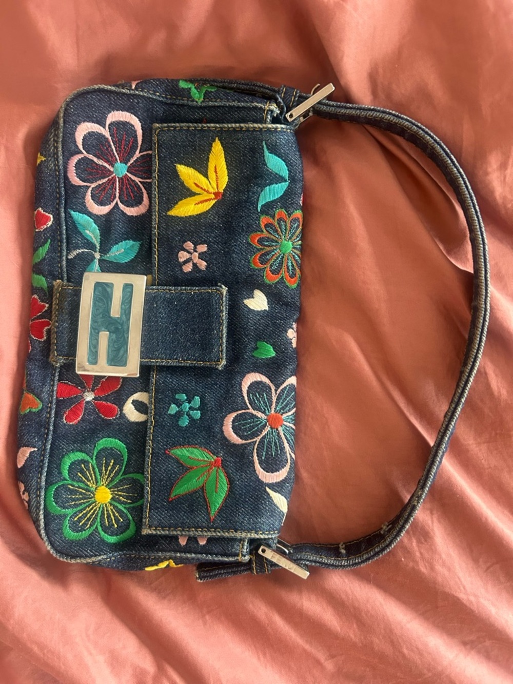 Fendi Denim Floral Baguette - Multicolor